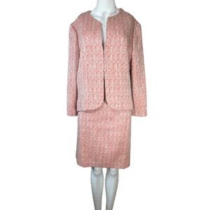 Anne Klein skirt set and blazer jacket midi tweed orange long sleeves size 14 /M